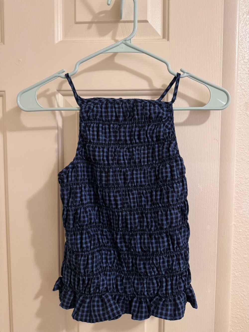 Sienna Sky Navy and Blue Plaid Smocked Cami